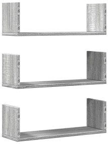 3 db szürke sonoma színű szerelt fa fali polc 58 x 18 x 18 cm