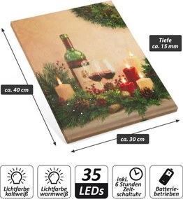 Falikép Gyertya borral  5 LED 30 x 40 cm