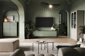 Sonatia TV-szekrény 200 cm négyajtós fém lábakkal - olíva