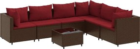 vidaXL 7 részes barna polyrattan kerti ülőgarnitúra párnákkal