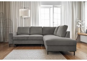 Szürke kordbársony kinyitható sarokkanapé (jobb oldali) Lofty Lilly – Miuform