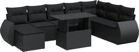 vidaXL 9 részes fekete polyrattan kerti ülőgarnitúra párnákkal