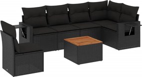 vidaXL 7 részes fekete polyrattan kerti ülőgarnitúra párnával