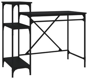 fekete szerelt fa és vas íróasztal polcokkal 105x50x90 cm