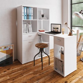 Sarok PC asztal könyvespolccal, fehér, MINESON