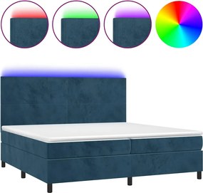 vidaXL sötétkék bársony rugós és LED-es ágy matraccal 200x200 cm