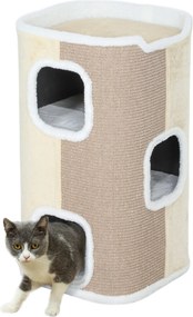 PawHut 74cm Magas Kaparóhenger Háromszintes Macska Henger Párnával és Plüss Peremmel, Macska Barlang, Macska Fa Kismacskáknak, Beige+Fehér | Aosom