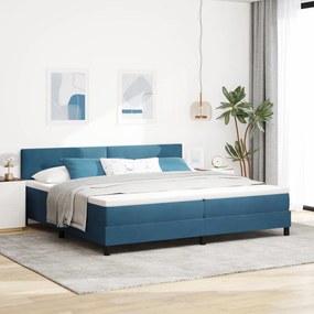 Boxspring Ágy Matrac & LED Sötét Kék 200x200 cm Bársony