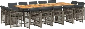vidaXL 15 részes szürke polyrattan kerti étkezőgarnitúra párnákkal