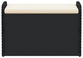 fekete polyrattan tárolópad párnával 80 x 51 x 52 cm