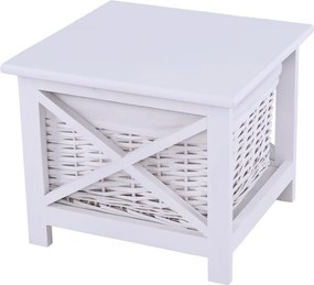 Éjjeliszekrény, fa/vesszőfonás/szövet, fehér, RAFAELLO