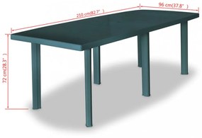 zöld műanyag kerti asztal 210 x 96 x 72 cm