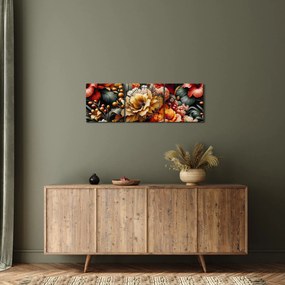 Kép - Narancs-vörös virágok (órával) (90x30 cm)