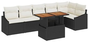 vidaXL Kert étkező szett párnával 7 pcs Fekete és Krém