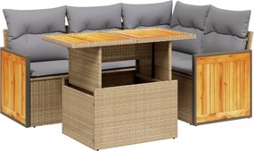 vidaXL 5 részes bézs polyrattan kerti ülőgarnitúra párnákkal