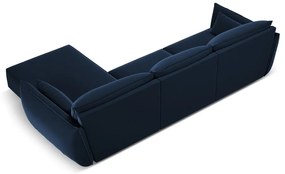 Sötétkék bársony sarokkanapé (jobb oldali-heverő résszel) Vanda – Mazzini Sofas