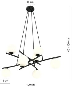 Csillár zsinóron ESSA 8xE14/10W/230V fekete/fehér