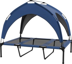 PawHut Felemelkedett Kutyaágy Napernyővel, Kültéri Kutyalak, Lélegző, Közepes és Kis Kutyák részére Sötétkék Oxford 106 x 76 x 94 cm | Aosom