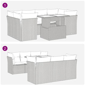 7 részes barna polyrattan akácfa kerti ülőgarnitúra párnákkal