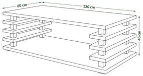 Mazzoni PORTO Arany Tölgy/Fekete Fényes - MODERN DOHÁNYZÓASZTAL LAMELLÁKKAL 2az1-ben GÖRGŐS/FIX