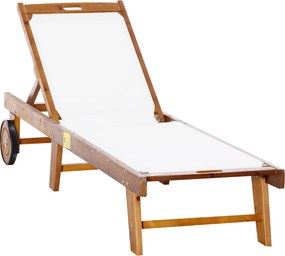 Outsunny Kerti napozóágy állítható háttámlával és kerekekkel akácfából 198x60x88/80/69/45cm | Aosom