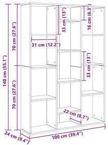 betonszürke térelválasztó/könyvszekrény 100 x 24 x 140 cm