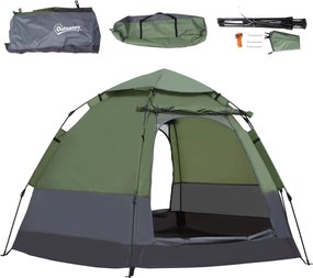 Outsunny Azonnal Felállítható Kempingtábor 3-4 Fős Kupola Sátor Vízálló Könnyű Szellőző Könnyen Összeszerelhető 2 Nagy Ajtó 2.6L x 2.6W x 1.5H m Üvegs