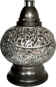 Műanyag Mécses Lámpás Ólomüveg Hatású Karafa MIDI Váza Ezüst Színű 30 cm