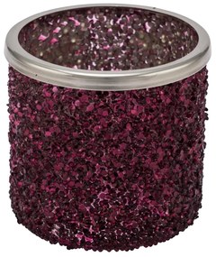 Üveg mécsestartó gyertyatartó lila glitteres 11x10 cm