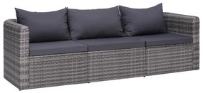 3-részes szürke polyrattan kerti ülőgarnitúra párnákkal