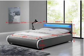 Franciaágy RGB LED világítással, szürke, 160x200, DULCEA