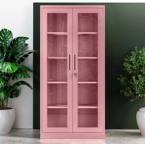 Vitrines szekrény AMELIA, 900 x 1850 x 400 mm, Fresh Style: púderrózsaszín