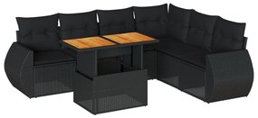 vidaXL 7 részes fekete polyrattan kerti ülőgarnitúra párnával
