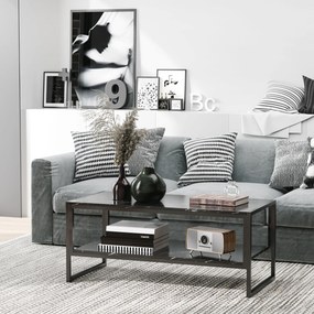 HOMCOM Modern Stílusú Kávézóasztal 2 Polccal 106 x 50 x 47 cm Fekete | Aosom