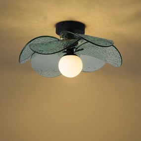 Design mennyezeti lámpa fekete zöld bordázott üveggel - Kemner