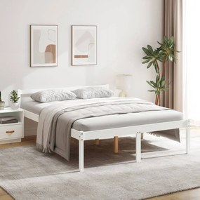 King Size fehér tömör fenyőfa ágy időseknek 150 x 200 cm