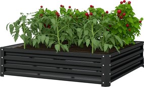 Outsunny Emelt Kertágy, Virágzó Doboza, Zöldségágy, Növény Doboza, Fűszernövény Ágy Kerthez, Teraszhoz, Erkélyhez, Acél, Szürke, 120 x 120 x 30 cm | A