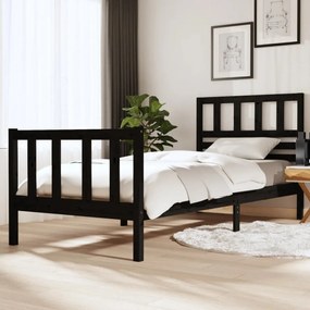 Fekete tömör fa ágykeret 90 x 200 cm