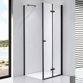 Stuxi Verona Black 80x80 cm szögletes csuklóajtós zuhanykabin, 6 mm vízlepergető üveggel, fekete elemekkel