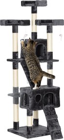 PawHut Macska Tornyok Macska Bújóval, XXL Macska Kaparófa Mászófa Macskáknak Több Szintes Tevékenységi Központ Plüss Szürke 49 x 49 x 173 cm | Aosom