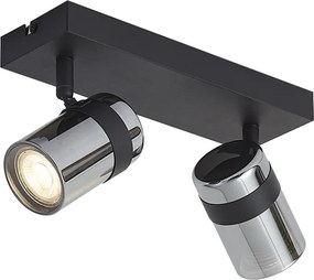 Fekete mennyezeti spotlámpa füstüveggel, 2-lámpás, forgatható és dönthető - Gianni