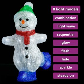 LED-es akril karácsonyi hóemberfigura bel- és és kültérre 30 cm