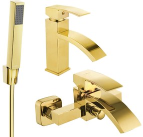Mexen Libra R77 mosdó- és kádcsaptelep zuhanygarnitúrával, arany, 745103R77-50