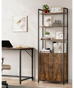 Könyvespolc, 6 szintes, állópolc ajtókkal, 24 × 60 × 159,5 cm, vintage barna–tintafekete