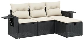 4 részes fekete polyrattan kerti ülőgarnitúra párnákkal
