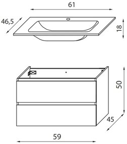 Fürdőszobai mosdószekrény KENWOOD 61 cm tölgy/fekete