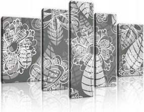 Vászonkép 170x100 Mozaik virágos botanikus szürke fekete fehér modern