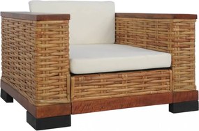 3 részes barna természetes rattan kanapészett párnákkal