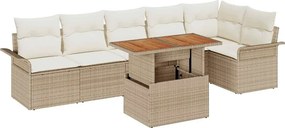 vidaXL Kerti Kanapé Szett párnával 7 pcs Beige és krém polirattan