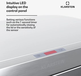 Klarstein Touchless, szenzoros szemétkosár, 50 l, rozsdamentes acélból, Soft-Close záródás, elemes, LED kijelző, időzítő